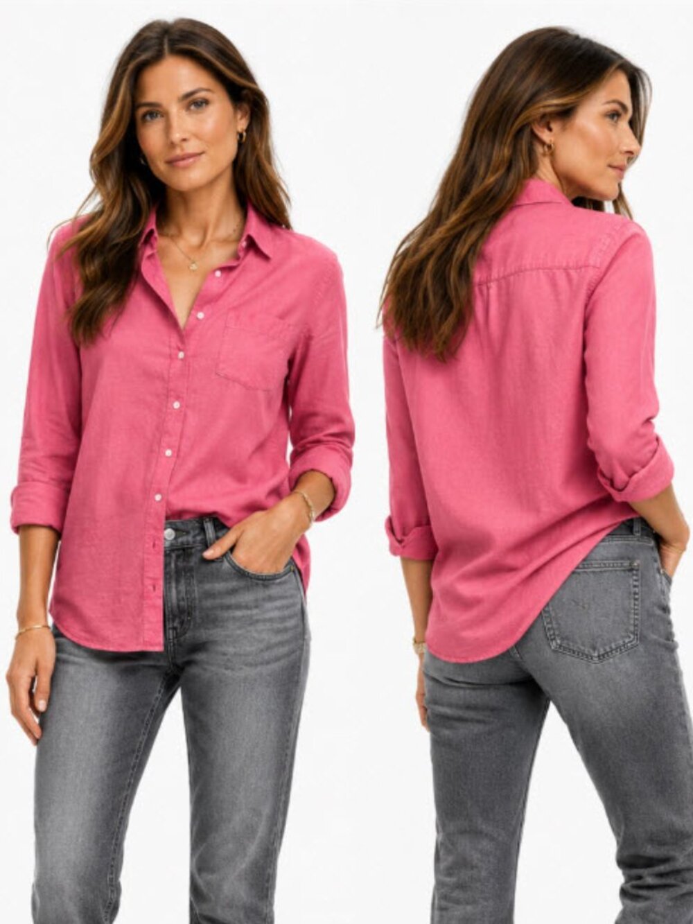 Banana Republic Quinn Boy Fit Cotton Button-Up Shirt Pink Medium